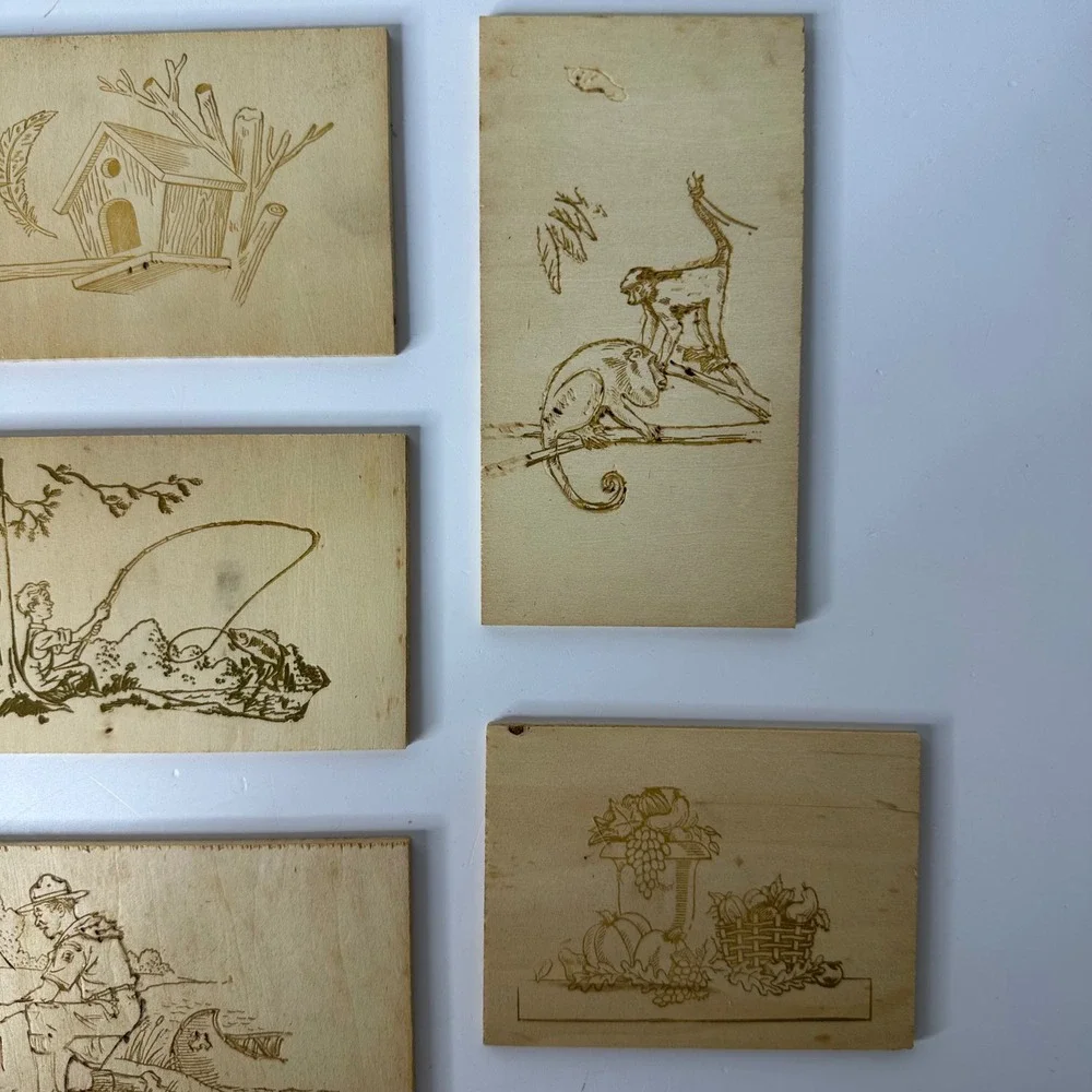 Vintage Burn Rite Wood Burning Plaque Assortment No 4652 Boxed Rapaport Brothers